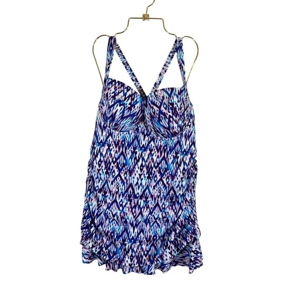 Torrid Tie Dye Swim 1X Blue One Piece Chevron Peplum Tropical Aztec Boho Western - Picture 2 of 16